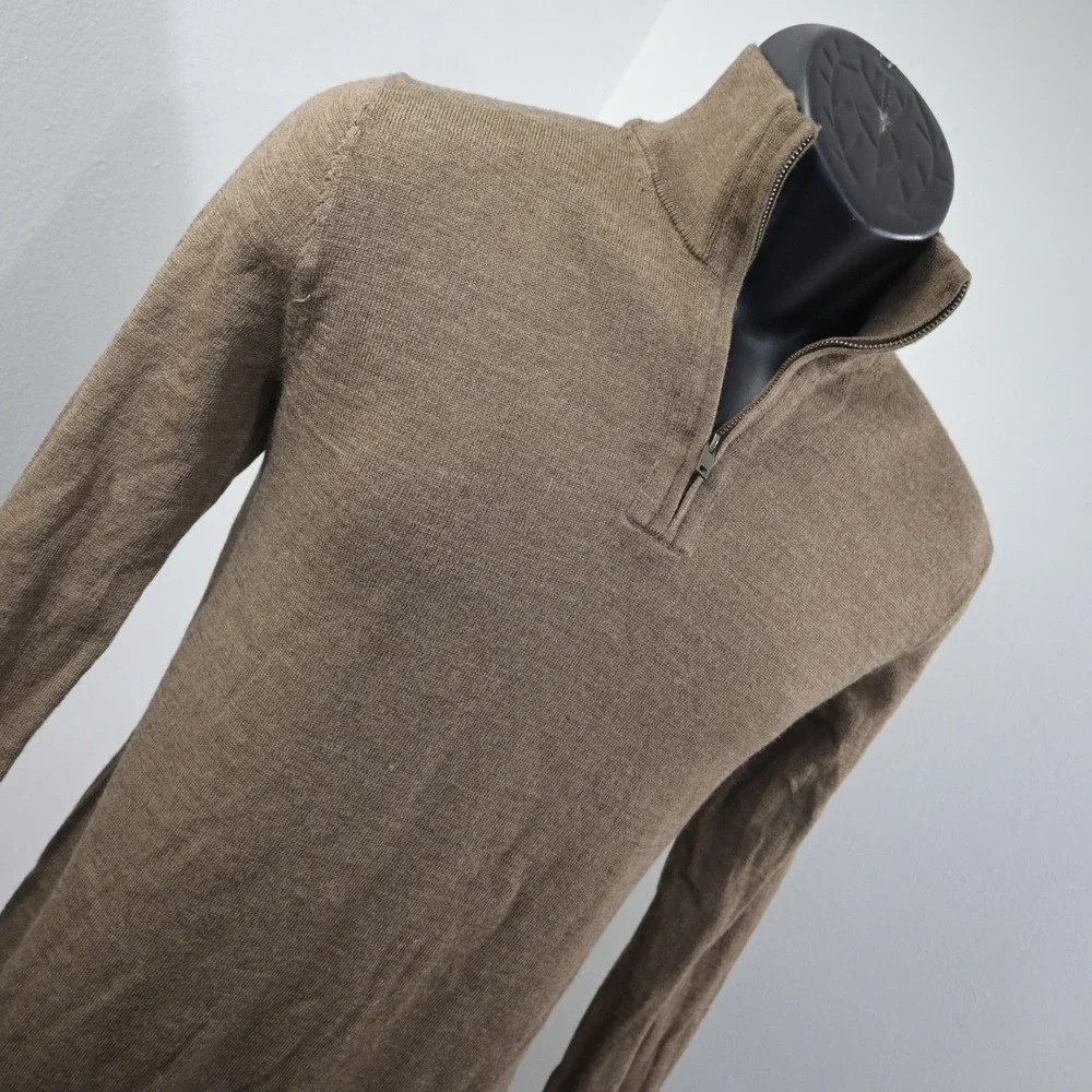 Banana Republic 1/4 Zip Sweater Mens S Brown 100% Merino Wool Solid Mock Neck